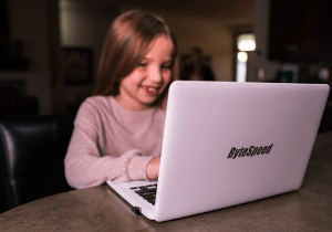 girl using laptop